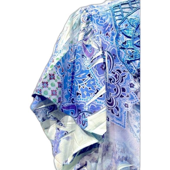 World Unity Embellished BOHO Tunic Blue Purple Handkerchief Hem Size M. - Picture 7 of 13